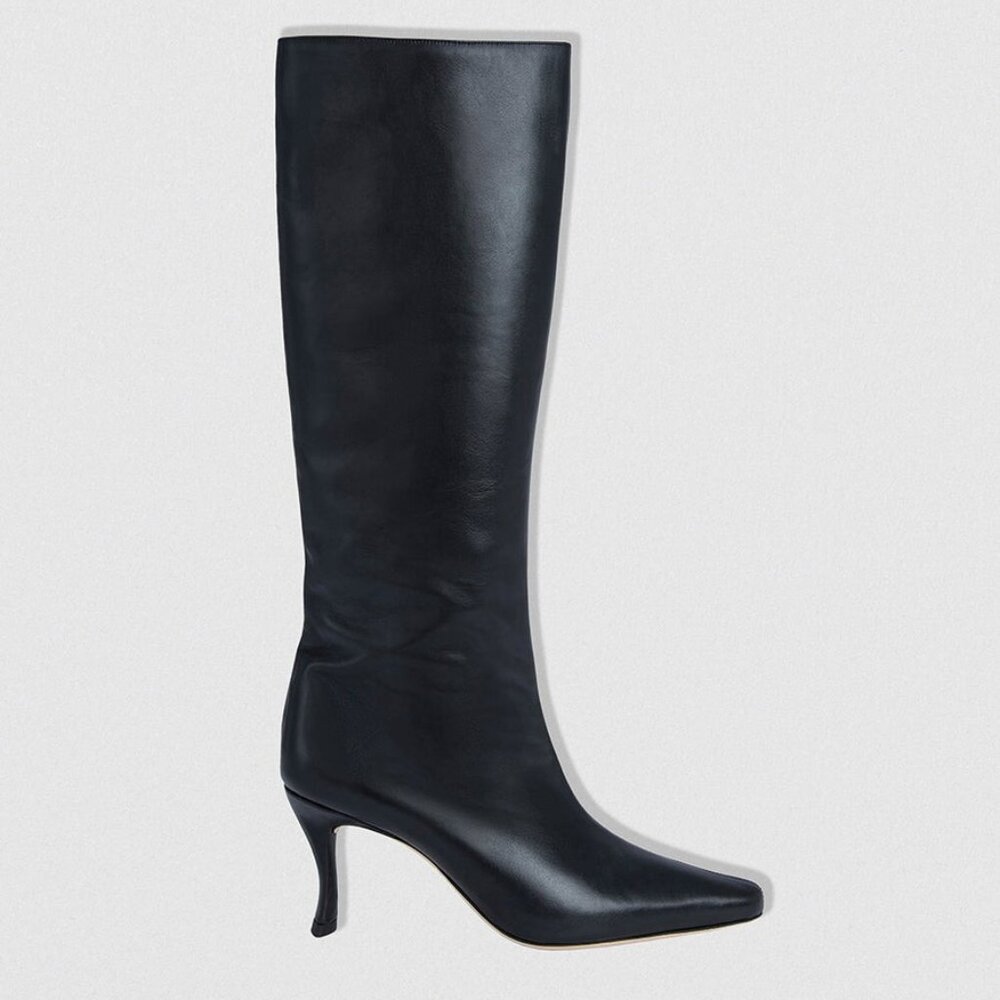 BY FAR Stevie 42 Boot in Black leather knee high mid kitten heel heeled